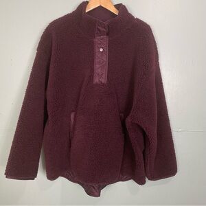 Athleta Cozy Sherpa Snap Sweatshirt Size 2XL Burgundy Style 466888